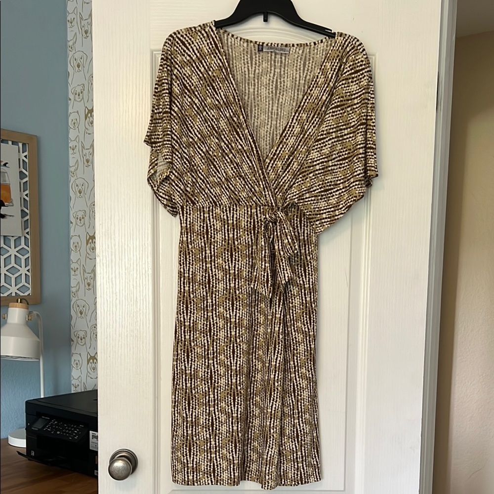 Jennifer Lopez Tan Brown Wrap Sheath Dress